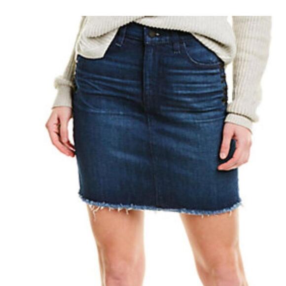 Hudson Jeans NWT XL High-Rise Lace-Up Blue Jean Grommet MOTO Mini Skirt 14 - Picture 2 of 10